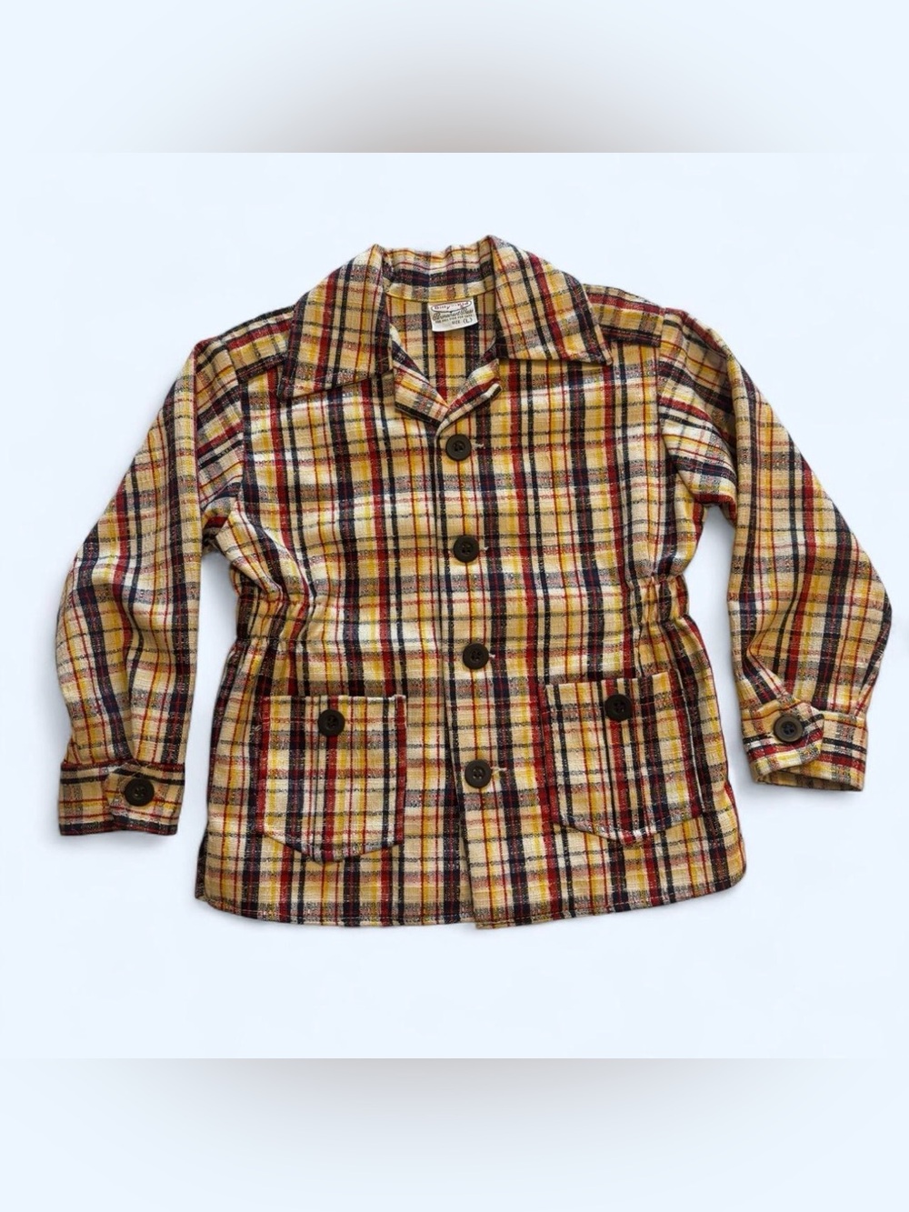 Vtg 70s Billy the Kid Permanent Press Plaid Shirt Jacket Boys Large Shacket